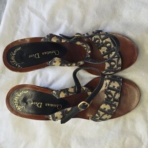 Dior Black and Tan Heeled Sandals